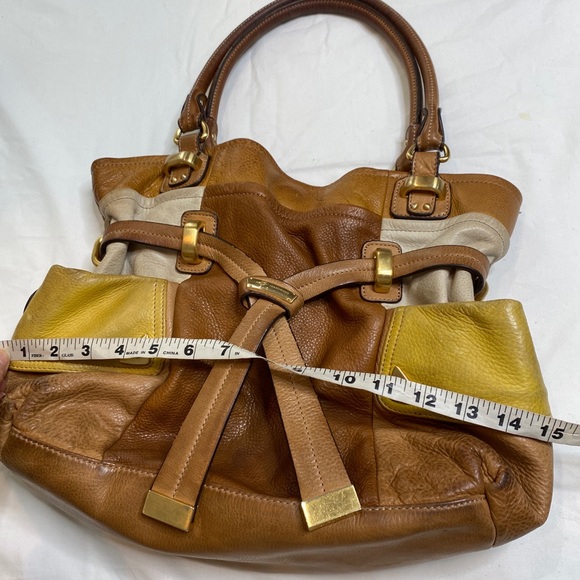 B Makowsky leather Tan Multicolored handbag Shoulder Gold Hardware A021121 - Picture 3 of 10